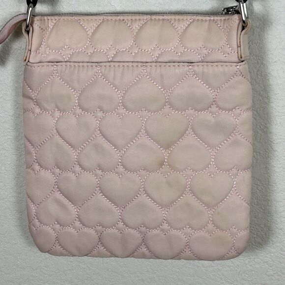 Betsey Johnson pale pink heart quilted shoulder bag Coquette Y2K Grunge - Picture 3 of 11
